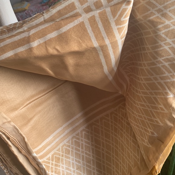 NWOT: ELEGANT BEIGE CHANDERI SAREE WITH GOLDEN BORDER. with unstitched blouse. - Picture 4 of 9